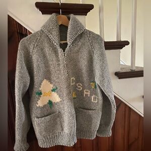 Vintage Handknit Bulky Wool Ontario CSAO zipper cardigan